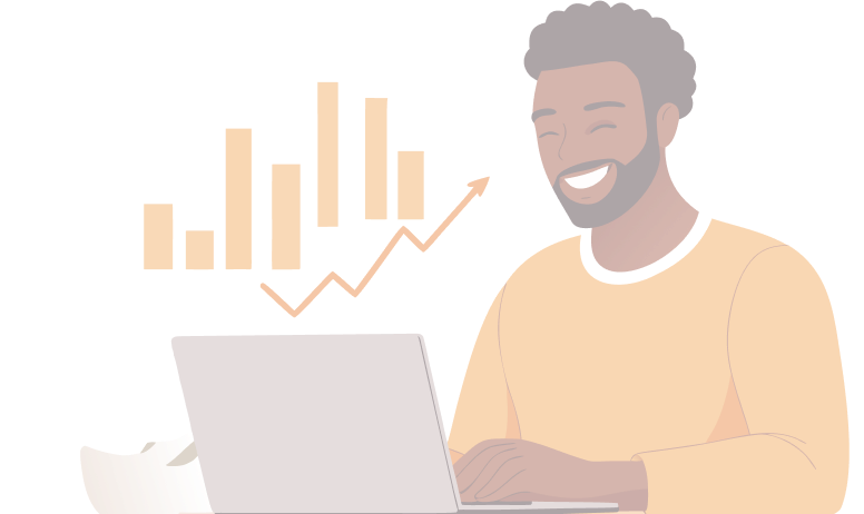 A person smiling while checking their portfolio growth on a laptop